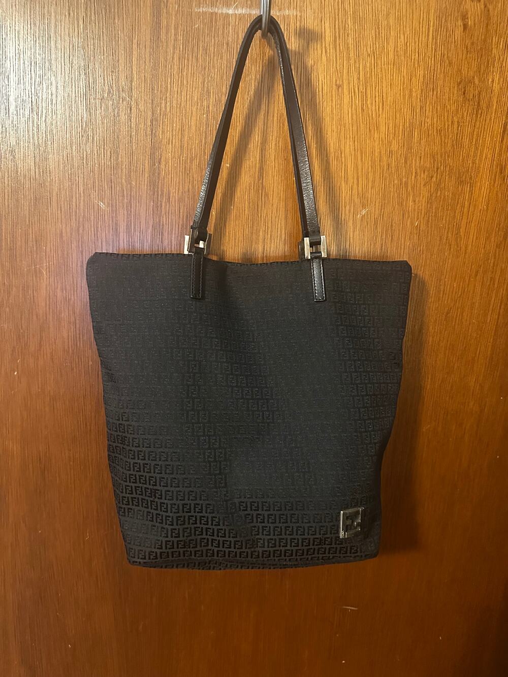 VINTAGE FENDI ZUCCINO FF LOGO CANVAS TOTE WITH SILVER HARDWARE